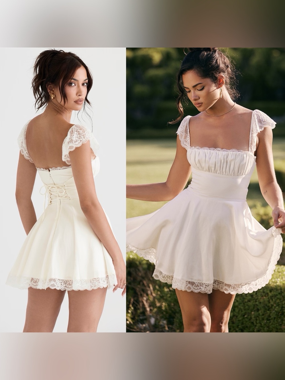 House of CB- KAIA Ivory A-Line Mini Dress Size Large Lace Linen Off White Summer